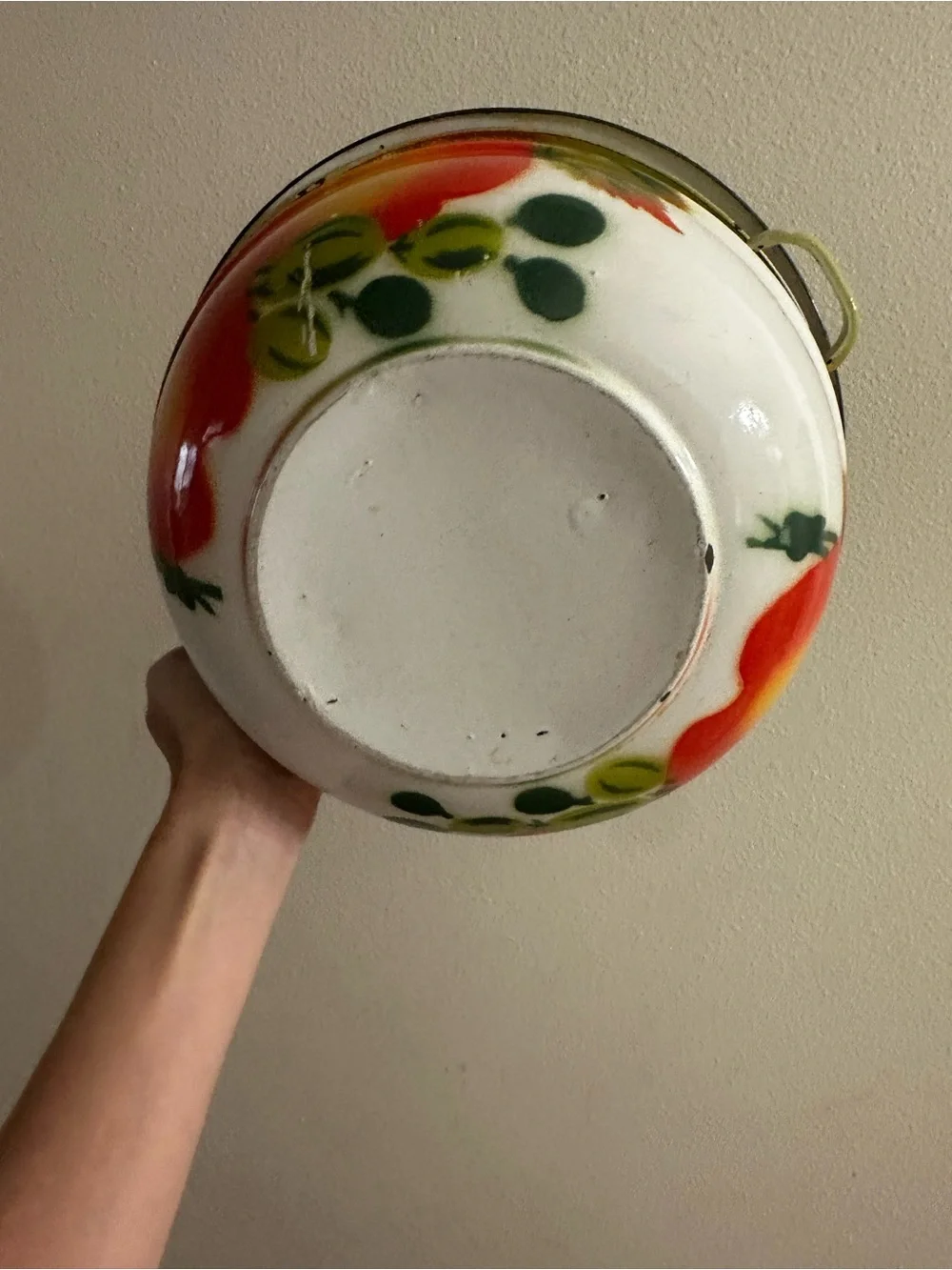 Hand-Painted Fruit Enamel Serving Bowl with Lid - Yellow & Red